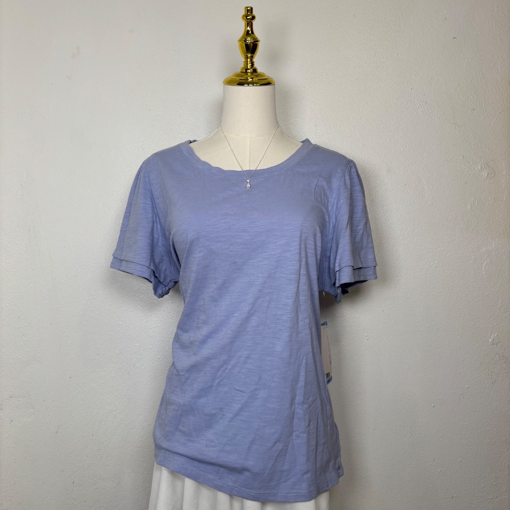 seven7 blue double ruffle sleeve top blouse softgirl chic cottagecore dainty NWT